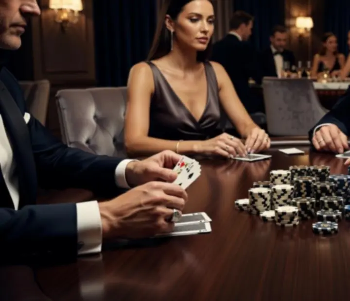 Elegantní kasinový večer s pokerovým stolem a společenskou atmosférou
