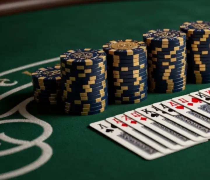 Detail žetonů a pokerového stolu používaných při zábavní akci